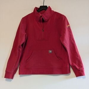 Ariat Red/Dark Pink Womens Sweatshirt Funnel Neck Medium Top Jacket Coat 1/4 Zip